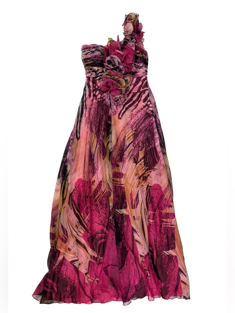 Cinderella One Shoulder Pink Chiffon Wedding Prom Dress